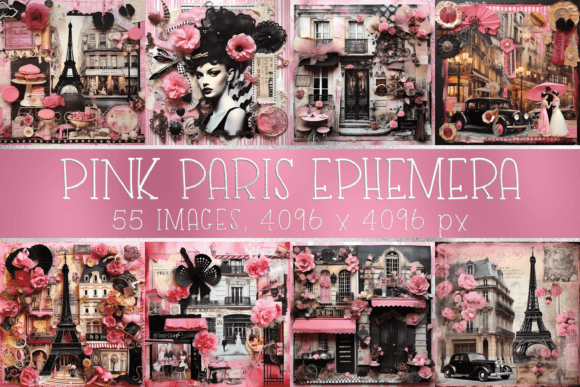 Download Pink Paris Vintage Ephemera Scrapbooking - Premium Resources